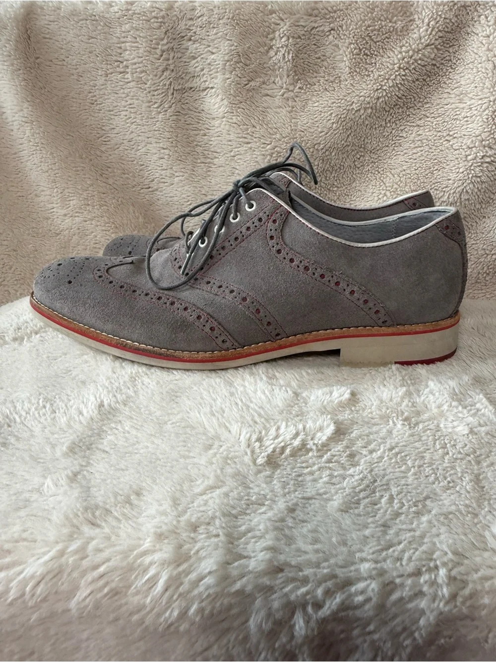 Johnston & Murphy Holden Wingtip Dress Oxfords Grey Suede Sheepskin Men’s 12M